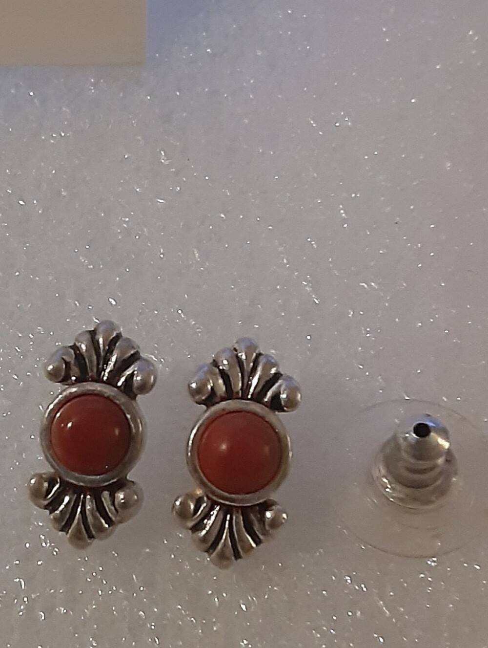 Premier Designs ''Pico" Small Stud Earrings Red Stone Silver Tone